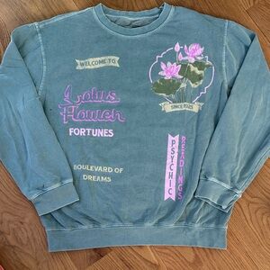 Urban Outfitters Green Lotus Flower Graphic Distressed Sweatshirt